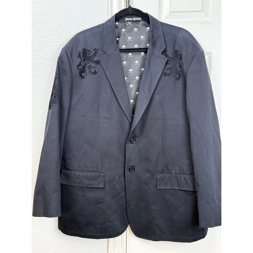Xtreme Couture Gothic Skull Lined Blazer Jacket XL Y2K Biker Rock